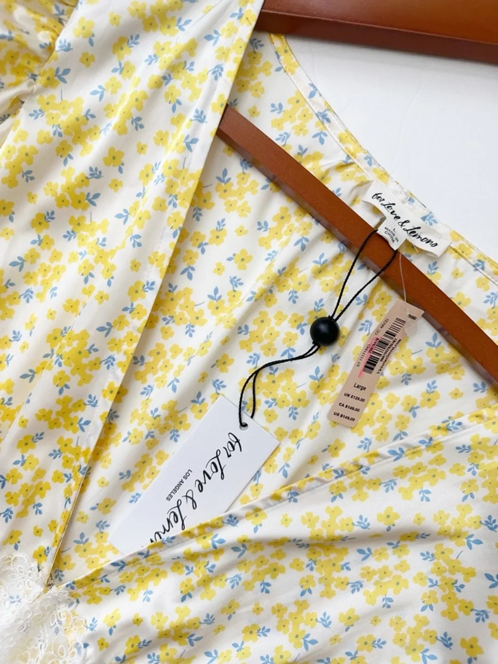 NWT For Love and Lemons Yellow Floral Daffodil Lace Robe Dress L - Picture 7 of 16